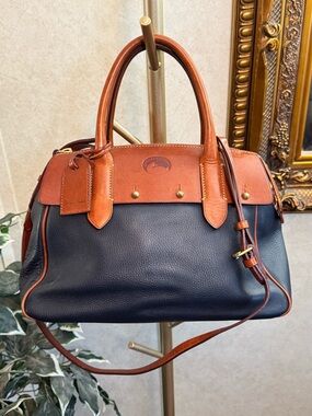 Dooney & Bourke Wilson Pebbled Leather Navy Satchel with British Tan Trim
